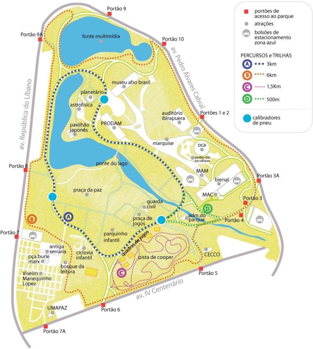 Карта парка Ибирапуэра