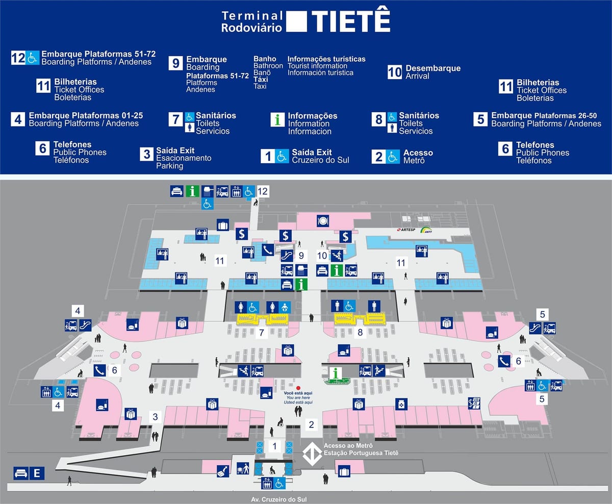 Карта аутобуске терминала Тиете
