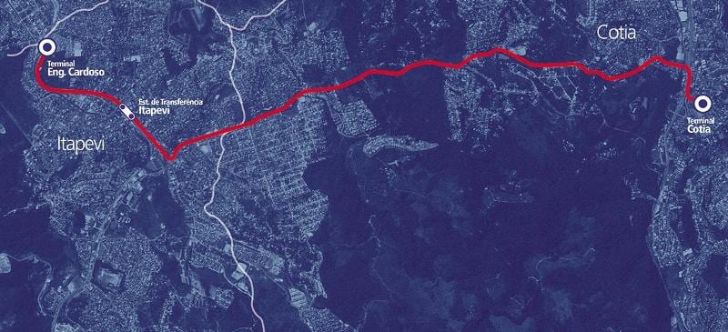 Карта коредоре БРТ метрополитано Итапеви-Котия