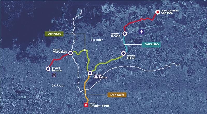 Карта коредоре Метрополитано Гуарулхос - Tucuruvi