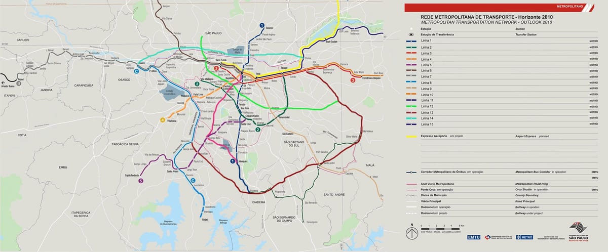 Карта саобраћајне мреже Сао Пауло