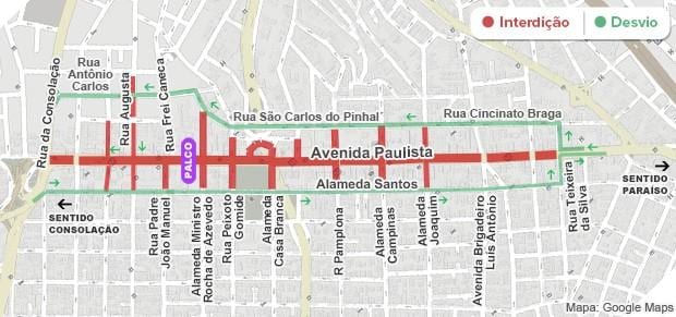 Карта Паулиста авенуе у Сао Паулу