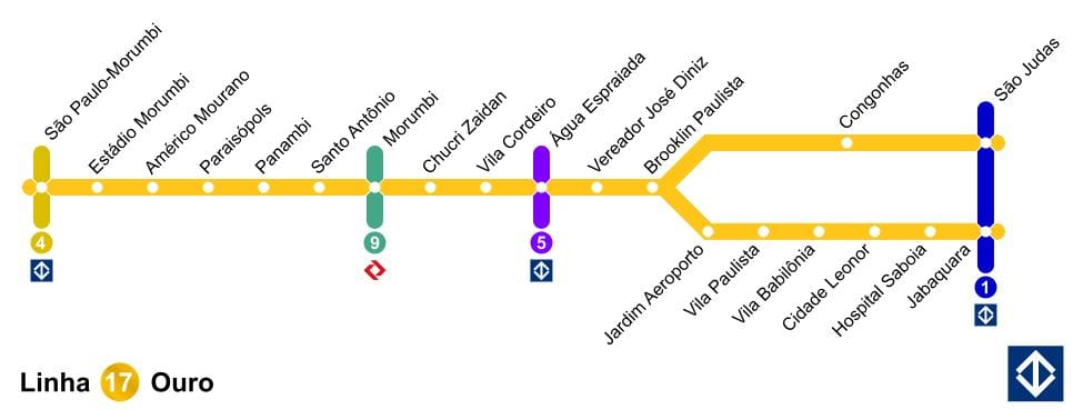 Карта Сао Пауло колосеком - линија 17 - злато