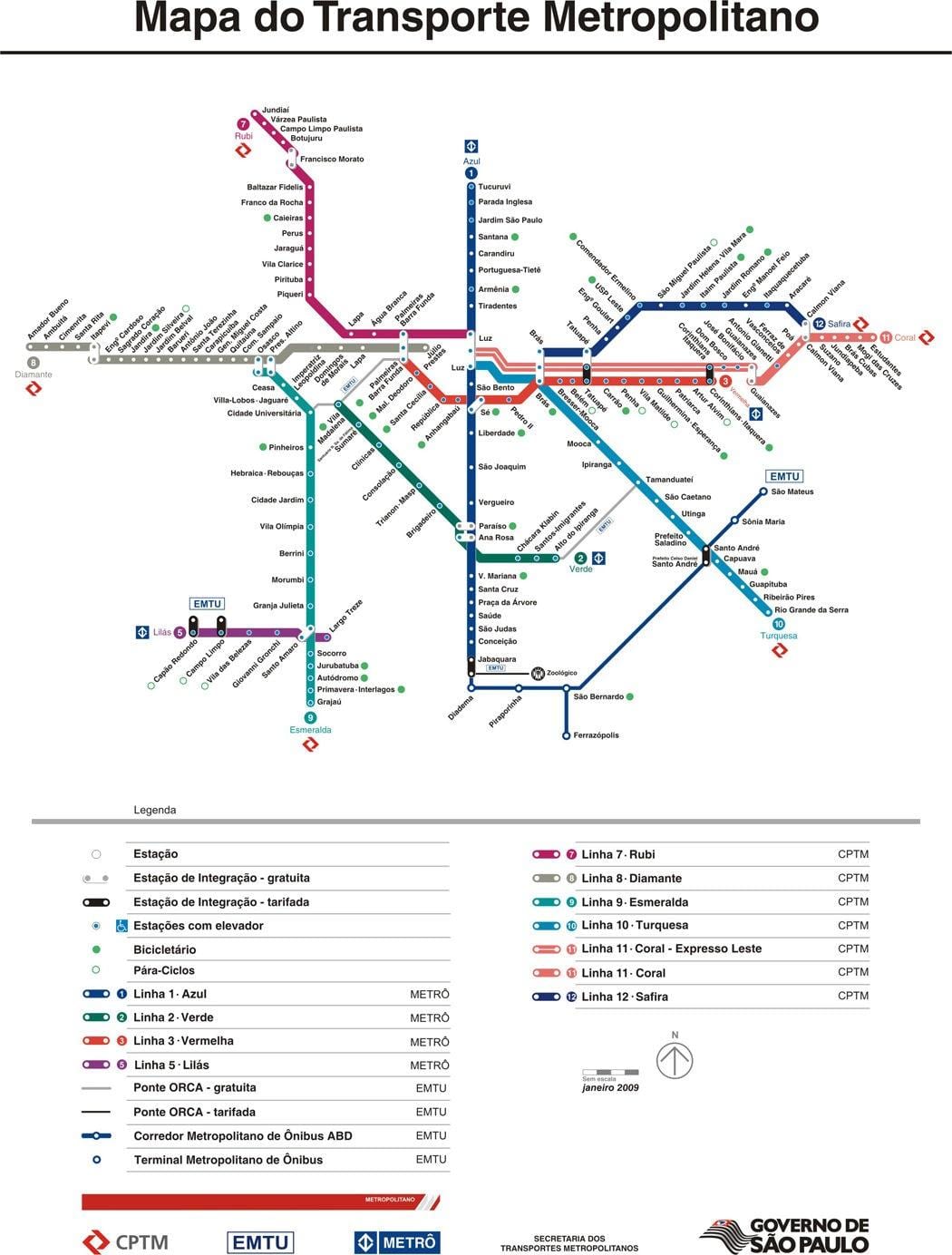 Карта Сао Пауло CPTM превоза