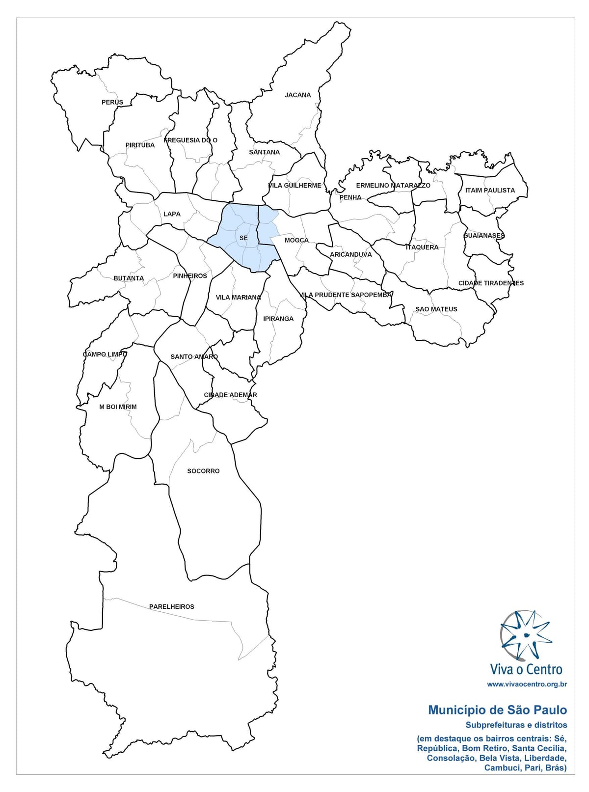 Карта централној зони Сао Пауло