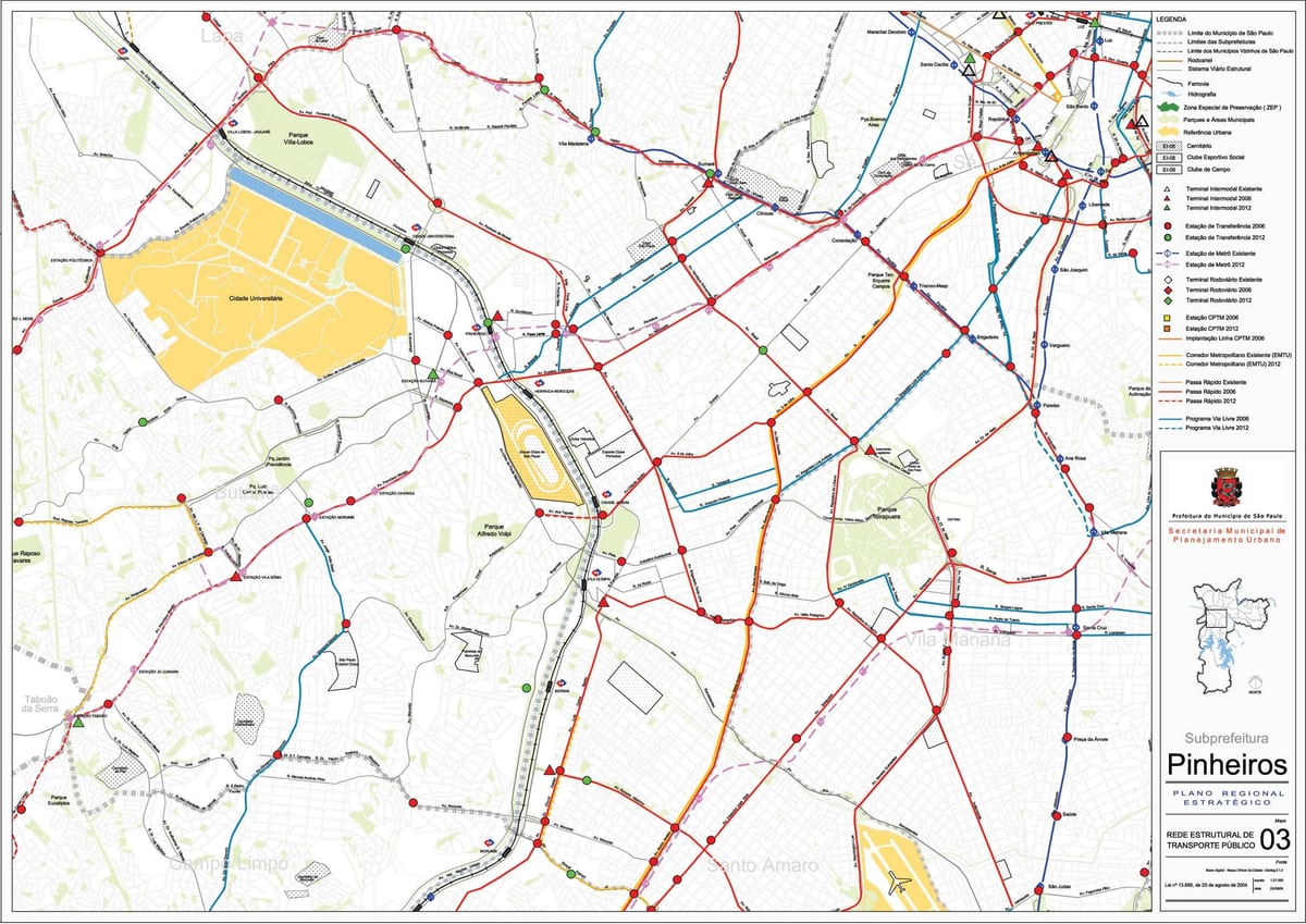 Карта pinheiros у Сао Пауло - јавни превоз