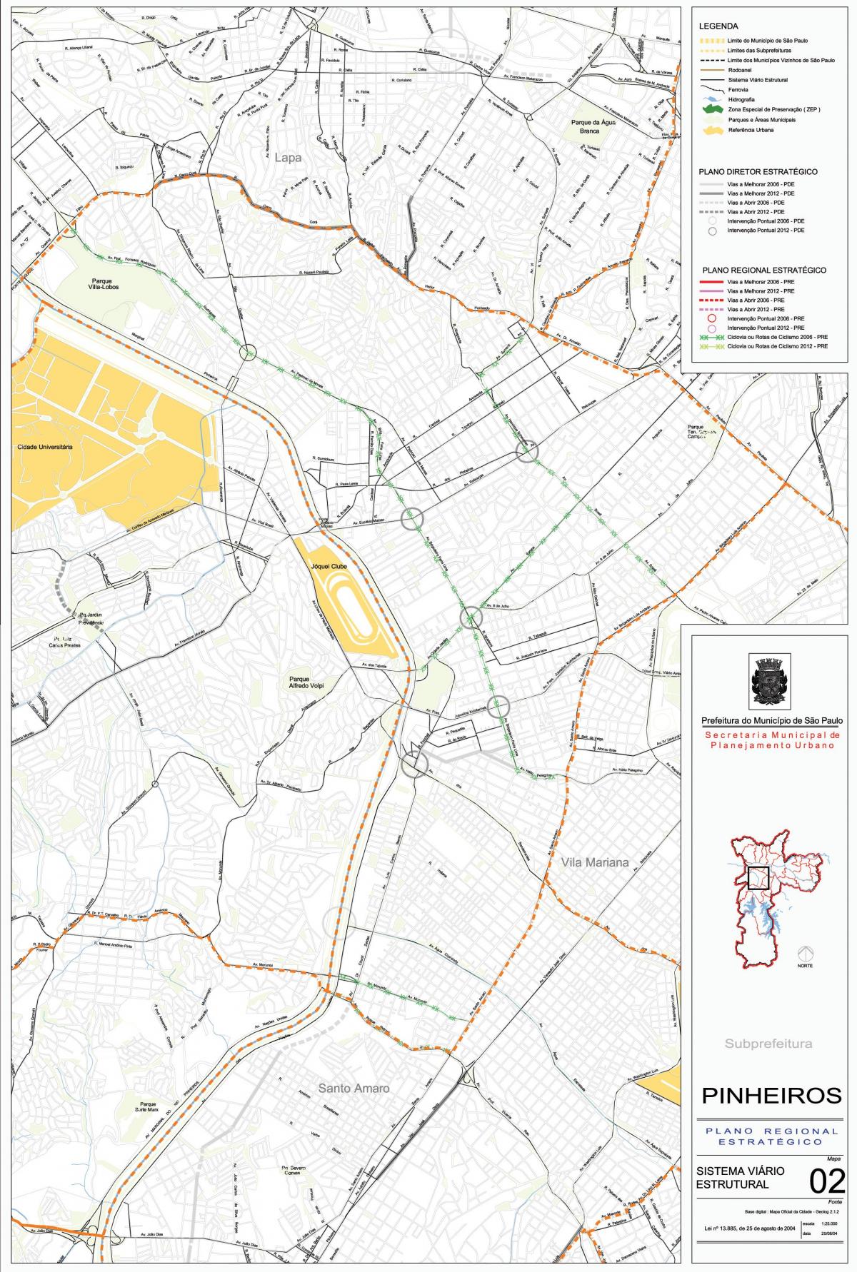 Карта Пинхейрос града Сао Пауло - путева