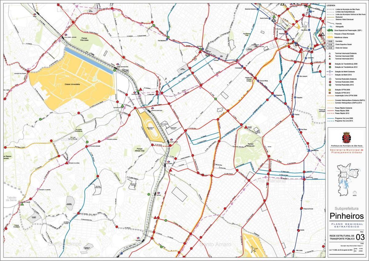 Карта pinheiros у Сао Пауло - јавни превоз
