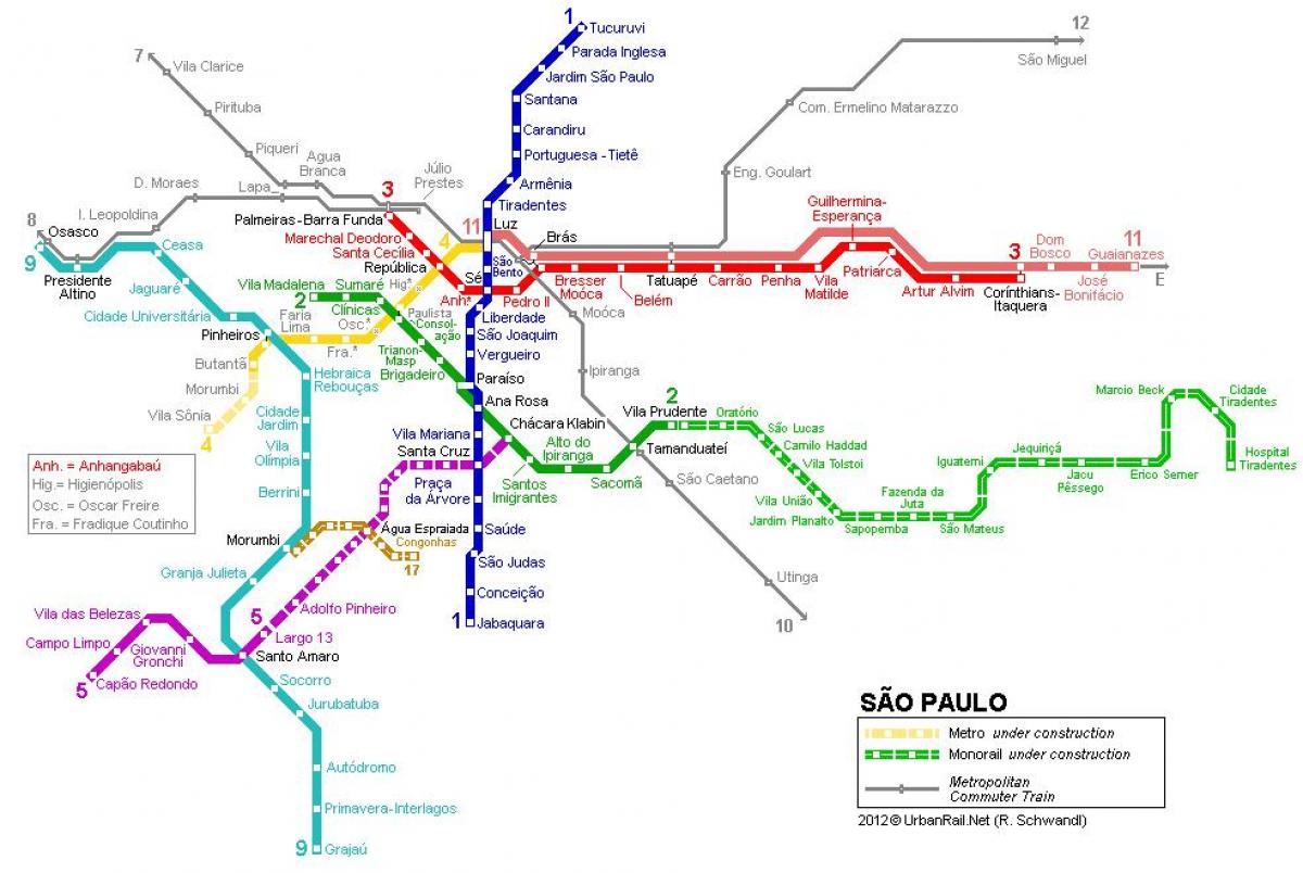 Карта Сао Пауло монорельса