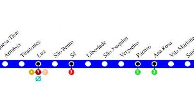 Карта Сао Пауло метро - линија 1 - плави